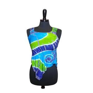 India Boutique Tie Die Tank Top Asymmetrical Handkerchief Crochet S